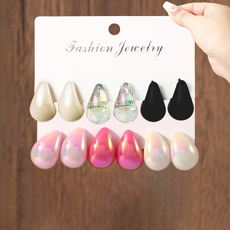 3 Pairs Fashion Resin Drop Ear - Resin Art Ring ulasan dan harga