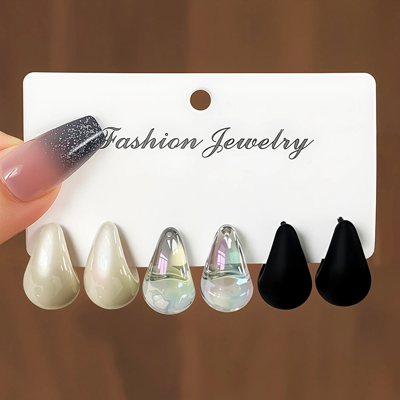 3 Pairs Fashion Resin Drop Ear - Resin Art Ring ulasan dan harga