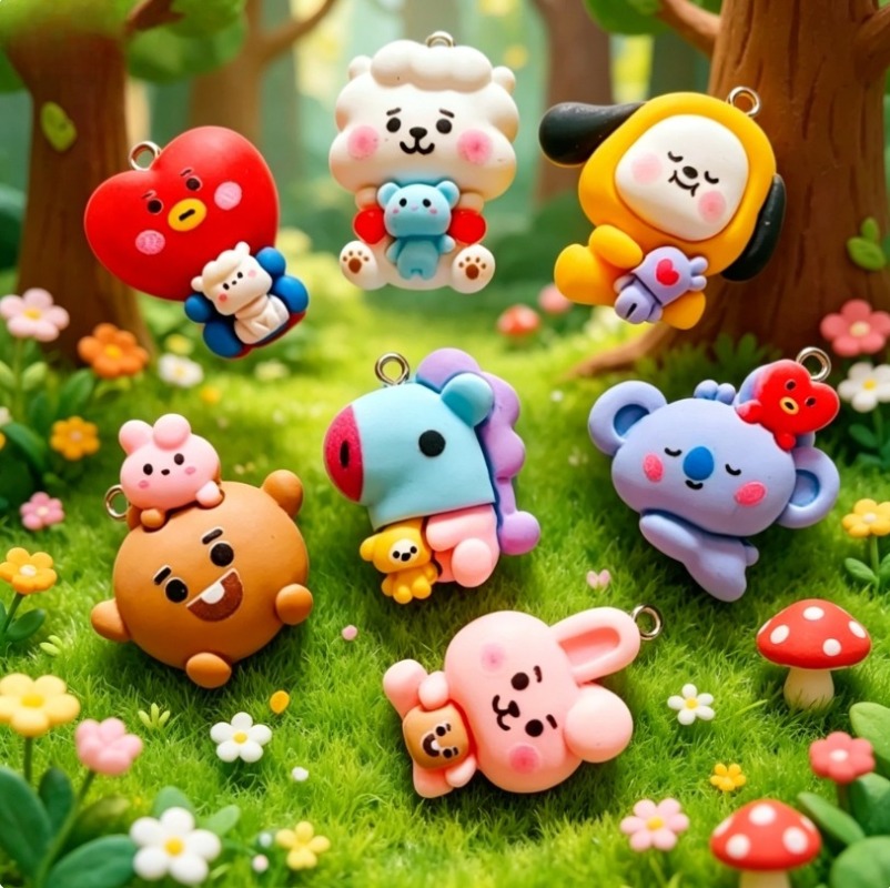 7pcs BT21 Resin Cartoon Charm  - Resin Art Craft ulasan dan harga